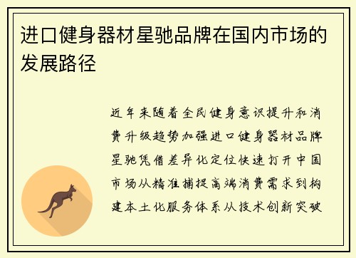 进口健身器材星驰品牌在国内市场的发展路径